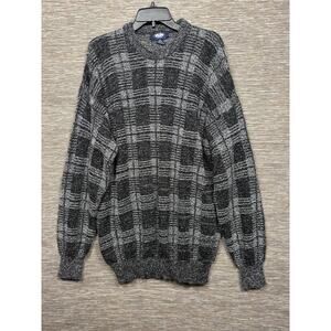 Knights Bridge Sweater Mens 3XL Black Gray Check Crewneck Pullover Long Sleeve